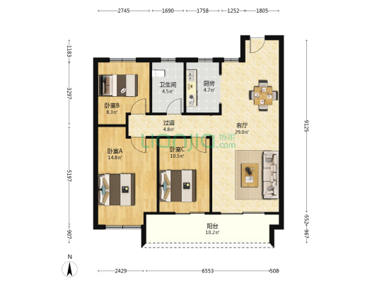 瑞源名嘉荷府 3室1厅1卫 112平方
