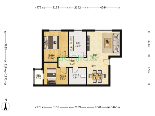大唐壹號 2室2厅1卫 75平方