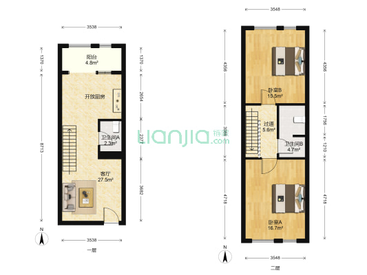 圣诚阳光丽景 2室1厅2卫 56平方