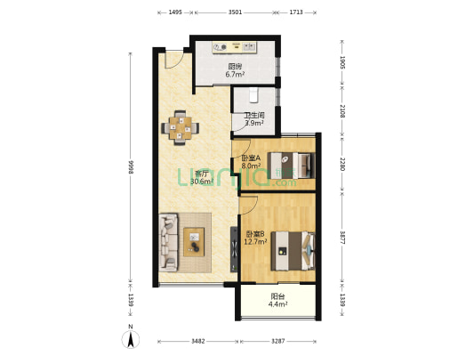 旭日爱上城第四区北区 2室1厅1卫 77平方