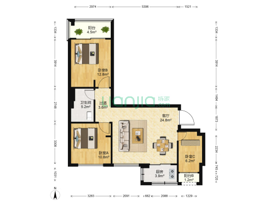 天瑞雅园 3室1厅1卫 90平方