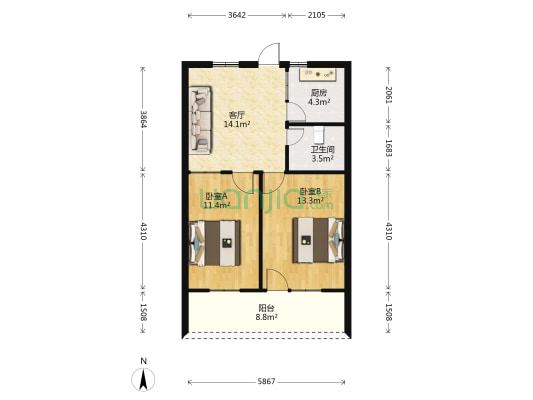 东水新村 2室1厅1卫 68平方
