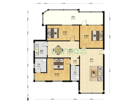 交警大队罗村中队宿舍楼 3室2厅2卫 132平方
