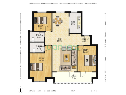 康大江山樾 3室1厅2卫 118平方
