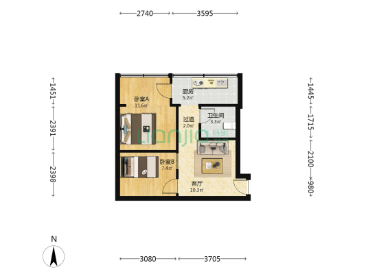 罗家碾街155号 2室1厅1卫 43平方