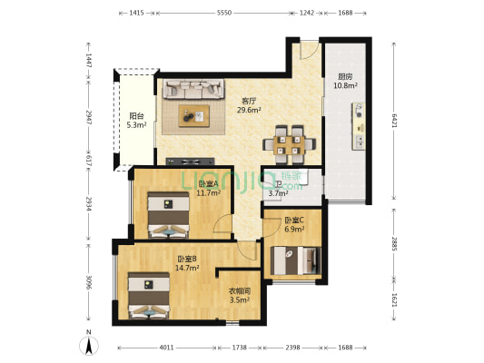 奥园盘龙壹号雅典苑 3室1厅1卫 98平方