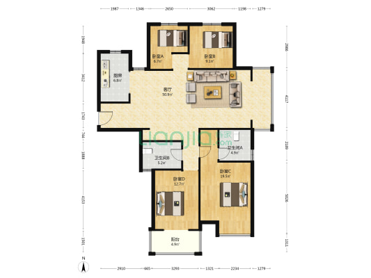 东立景园六组团 4室1厅2卫 158平方