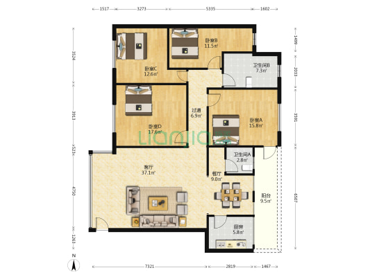 厂长楼 4室2厅2卫 147平方