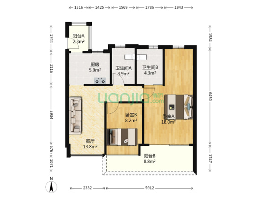 佳兆业可园七期 2室1厅2卫 83平方