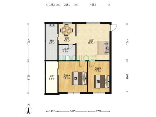 胜利桥东房改办宿舍 2室2厅1卫 79平方