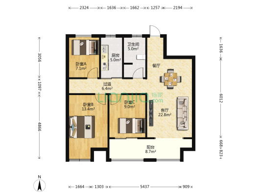 公园尚城 3室1厅1卫 97平方