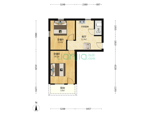 咸祥镇西宅村 2室1厅1卫 53平方
