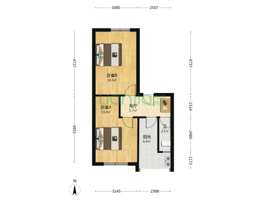 棉麻厂宿舍 2室1厅1卫 59平方