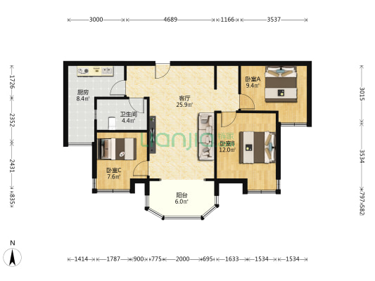 高淳碧桂园 3室1厅1卫 92平方