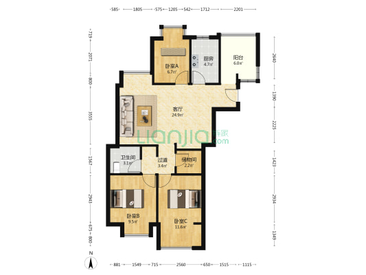 乐丰明苑 3室1厅1卫 89平方