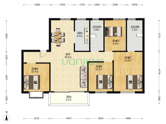 碧桂园剑桥郡 4室1厅2卫 145平方