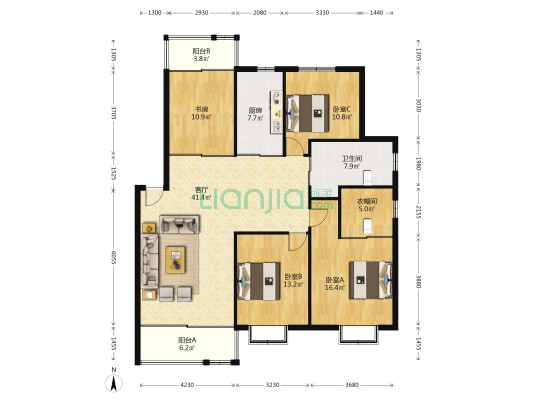 宏祥佳苑 4室1厅1卫 139平方