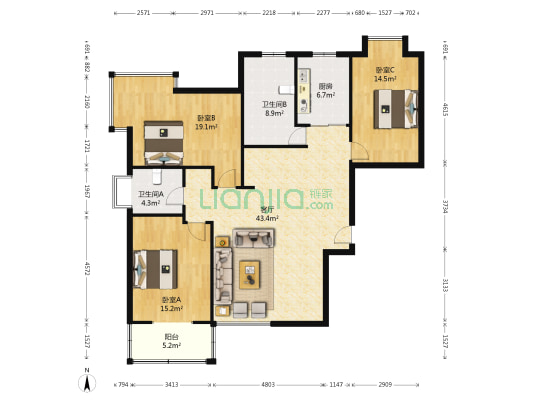 兰雅亲河湾 3室1厅2卫 147平方