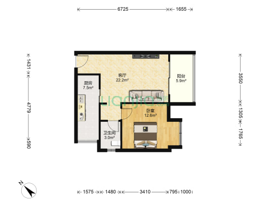 城南新城 1室1厅1卫 50平方
