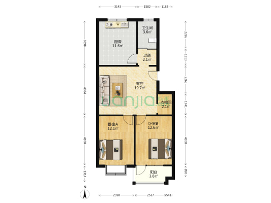 前栾玲珑府 2室1厅1卫 86平方