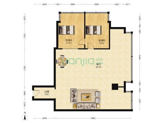 富利大楼 2室1厅0卫 98平方