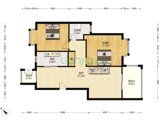 碧瑶花园二期 2室1厅1卫 108平方