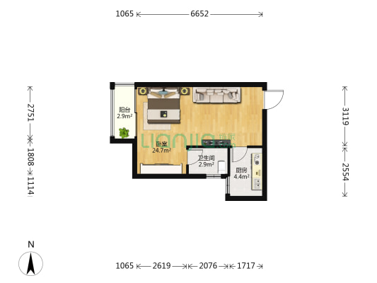 汇福蔚蓝豪廷 1室0厅1卫 48平方