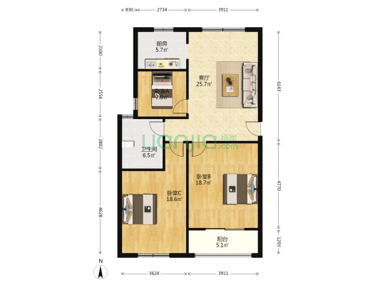 水韵花苑 3室1厅1卫 101平方