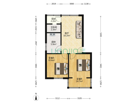 荷塘路9号 2室1厅1卫 61平方