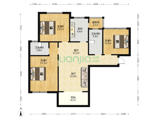 亿嘉新城 3室2厅2卫 124平方