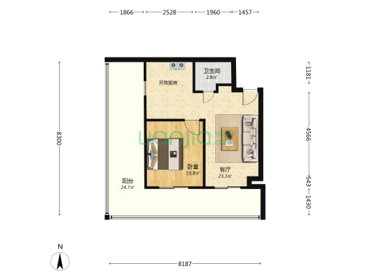 蝶泉湾 1室1厅1卫 61平方