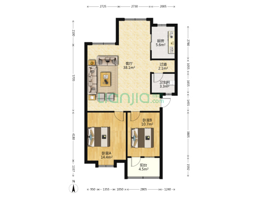 金色家园 2室1厅1卫 95平方