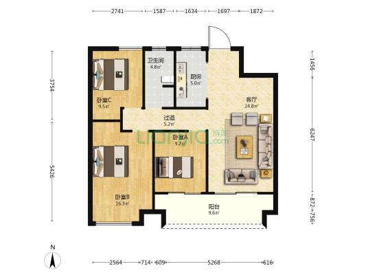 融信海亮乐澜君樾府 3室1厅1卫 106平方