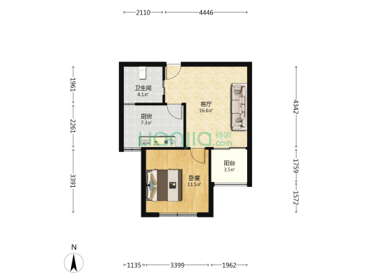 昱龙家园北区 1室1厅1卫 51平方