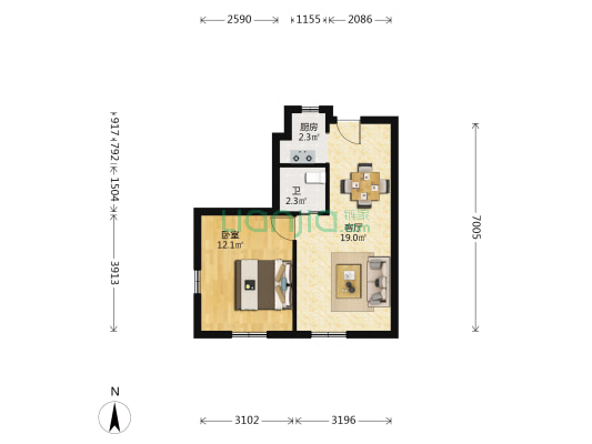 府前嘉苑东区 1室1厅1卫 59平方