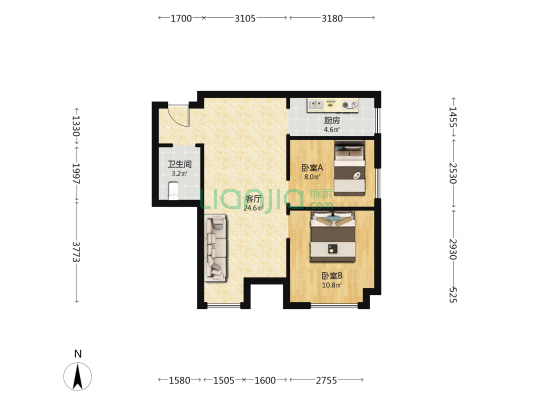 天空之境 2室1厅1卫 75平方