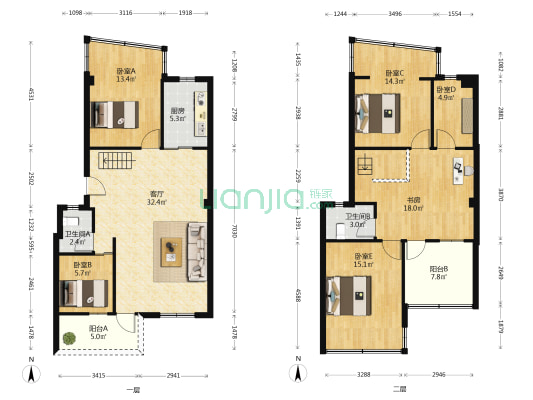 嘉景花园 6室1厅2卫 144平方