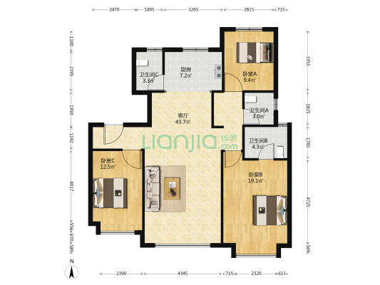 天保九如品筑崇礼轩 3室1厅3卫 133平方