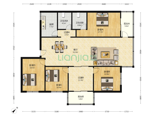 簇锦南路139号 4室1厅2卫 160平方