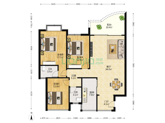 海天一舍 3室1厅2卫 126平方