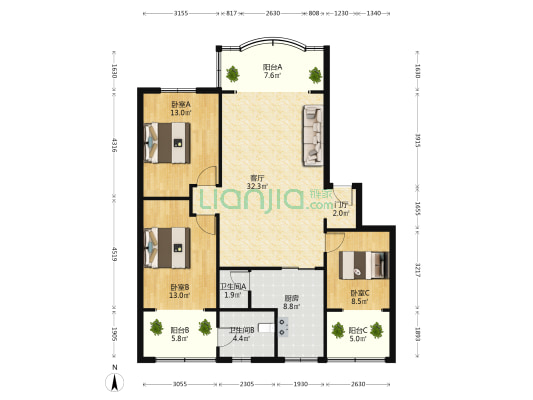 沙湾东一路33号 3室1厅2卫 99平方