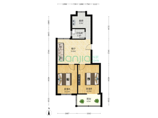 解放西路公交公司宿舍 2室1厅1卫 65平方