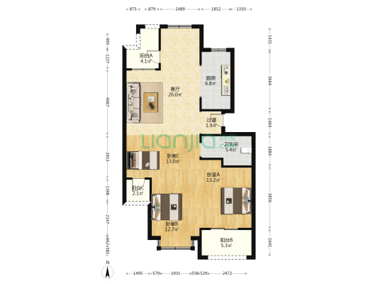 於潜镇青兰阁 3室1厅1卫 101平方