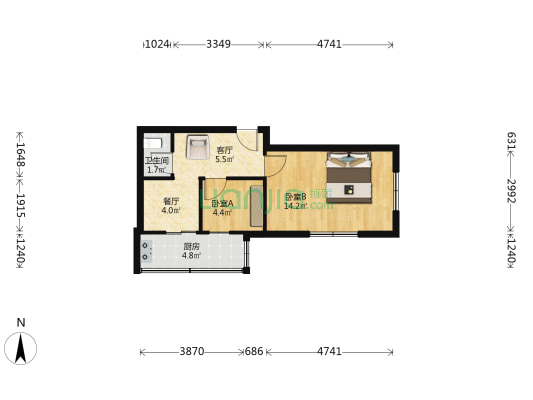 安居园 2室2厅1卫 45平方