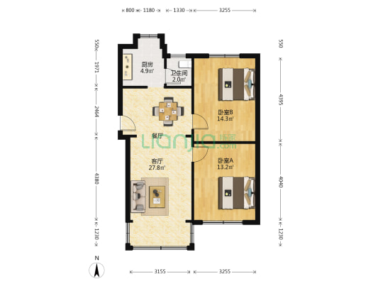 正西街166号 2室1厅1卫 72平方