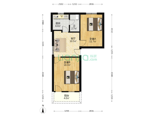 龙庭路37号 2室1厅1卫 63平方