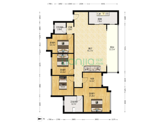 成都长虹天樾  5室1厅2卫 145平方