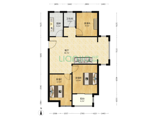 巴黎都市二期  3室1厅1卫 119平方