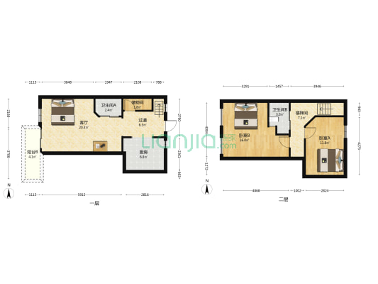 晶尚坊(公寓) 2室1厅2卫 53平方