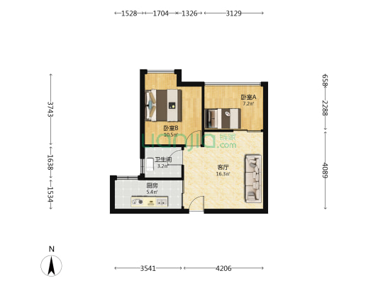 盛景雍华庭 2室1厅1卫 52平方